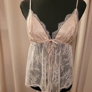 Victoria's Secret Lace Trimmed Chemise in Cream XL